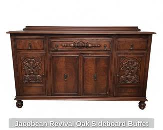 Jacobean Revival Oak Sideboard Buffet