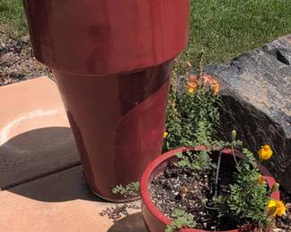 Pair of Red Glazed Ceramic Tapered Garden Planters