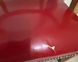 Vintage Burgundy Vinyl Captains Chair with Nailhead Trim and Casters second image