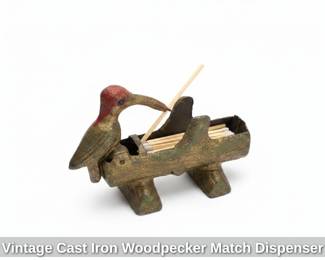 Vintage Cast Iron Woodpecker Match Dispenser second image