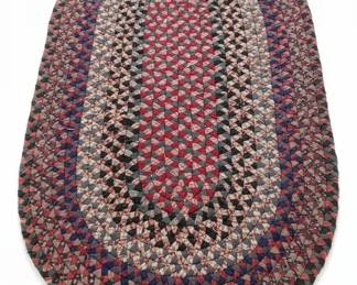Vintage Oval Braided Rug Burgundy, Blue, Gray, and Black