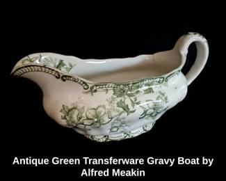 Antique Green Transferware Gravy Boat by Alfred Meakin