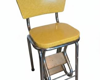 Vintage Yellow Cracked Ice Pattern Step Stool Chair
