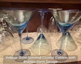 Vintage GoldRimmed Crystal Goblets with BubbleStem Design second image