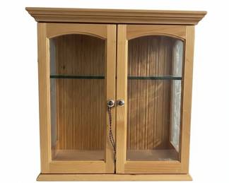 Vintage Wooden WallMounted Curio Display Cabinet with Etched Glass