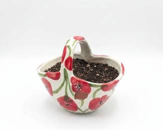 Vintage Ceramic Poppy Watering Can Planter