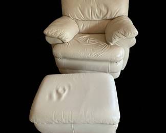 Chateau Dax Italian White Leather Armchair and Ottoman Set