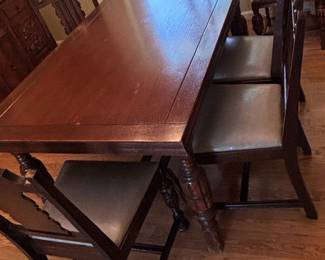 English Tudor Carved Oak Dining Set second image
