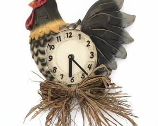 Country Farmhouse Rooster Wall Clock with Raffia Nest