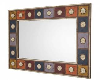Handmade Travertine and Wood Mosaic Mirror