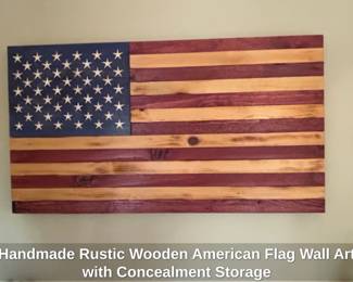 Handmade Rustic Wooden American Flag Wall Art with Concealment Storage