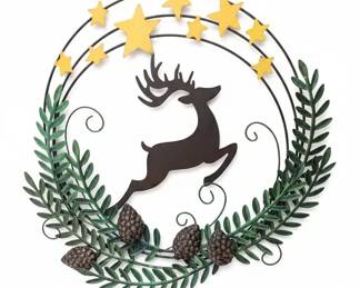 Vintage Metal Reindeer and Star Christmas Wreath with Pinecones
