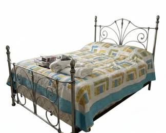 Vintage Pewter Scrollwork Metal Bed Frame