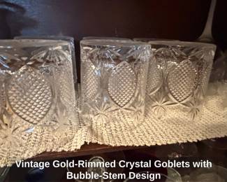 Vintage GoldRimmed Crystal Goblets with BubbleStem Design fourth image