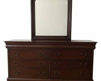 Louis Philippe Cherry Finish Drawer Dresser with Arched Mirror