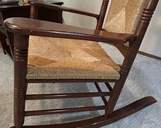 Vintage Ladder Back Rocking Chair with Rush Seat second image