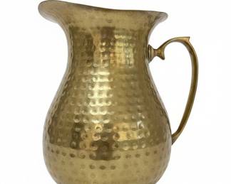 Vintage Hammered Brass Pitcher with Decorative Handle