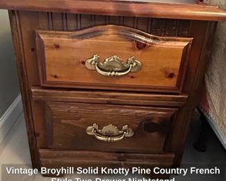 Vintage Broyhill Solid Knotty Pine Country French Style TwoDrawer Nightstand