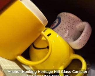 Anchor Hocking Heritage Hill Glass Canister and Assorted Mugs Lot fourth image