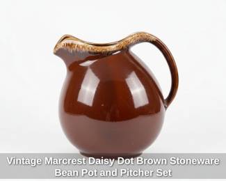 Vintage Marcrest Daisy Dot Brown Stoneware Bean Pot and Pitcher Set second image
