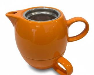 Vintage Aluminum Tea Kettle with Woven Handle and Red Accent second image