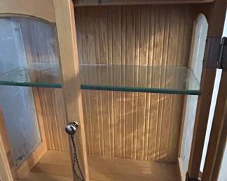 Vintage Wooden WallMounted Curio Display Cabinet with Etched Glass second image