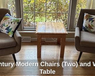 Mid Century Modern Chairs Two and Wooden Table