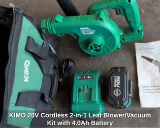 KIMO V Cordless in Leaf Blower or Vacuum Kit with .Ah Battery