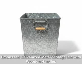 Embossed Galvanized Metal Storage Bin with Wooden Handles