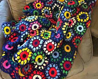 Handmade Sunburst Granny Square Crochet Afghan