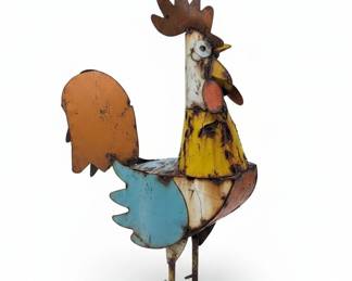 Recycled Metal Rooster Garden Sculpture