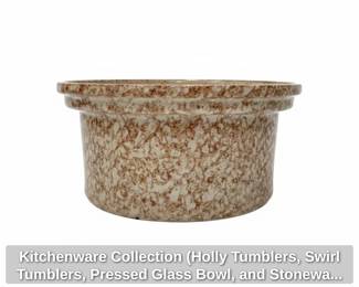 Kitchenware Collection Holly Tumblers, Swirl Tumblers, Pressed Glass Bowl, and Stoneware Crock third image