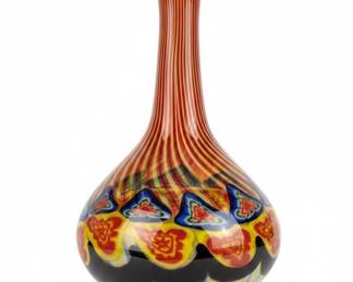 Vintage Murano Millefiori Art Glass Vase with Candy Cane Stripes second image