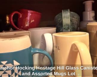 Anchor Hocking Heritage Hill Glass Canister and Assorted Mugs Lot third image