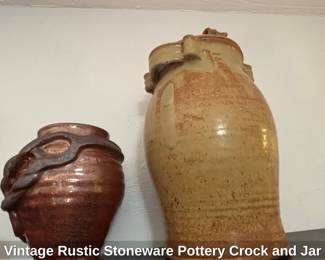 Vintage Rustic Stoneware Pottery Crock and Jar second image