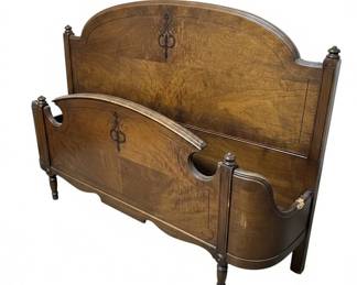 s Art Deco Burl Walnut Full Size Bed Frame