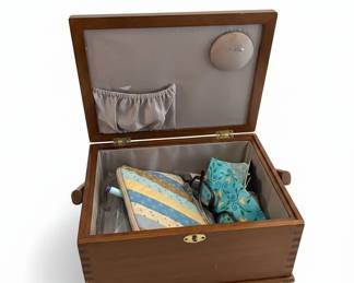 Vintage Wooden Sewing Box with FabricLined Interior