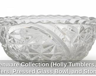Kitchenware Collection Holly Tumblers, Swirl Tumblers, Pressed Glass Bowl, and Stoneware Crock second image