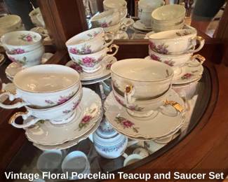 Vintage Floral Porcelain Teacup and Saucer Set