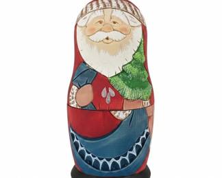 HandCarved Wooden Nesting Doll Santa Figurine with Tree