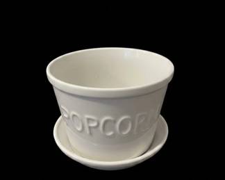 Crate Barrel White Ceramic Embossed POPCORN Bowl second image