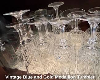 Vintage Blue and Gold Medallion Tumbler