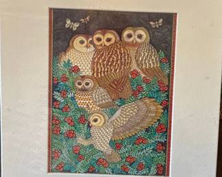 Lois Long Kay Dee Handprinted Linen Tea Towel with Owls
