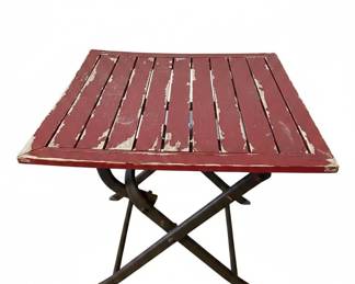 Vintage Red SlatTop Folding Garden Table