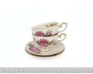 Vintage Floral Porcelain Teacup and Saucer Set third image