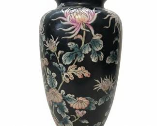 Vintage Japanese Black Porcelain Chrysanthemum Vase