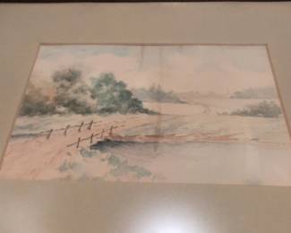 Vintage Landscape Watercolor with Bridge second image