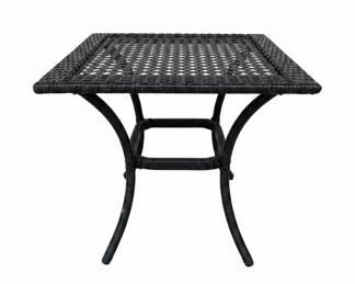 Black Wicker Square Patio Side Table with Storage Shelf second image