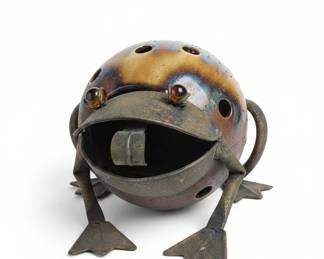 Whimsical Ceramic and Metal Frog Garden Sculpture