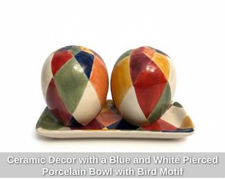 Ceramic Decor with a Blue and White Pierced Porcelain Bowl with Bird Motif